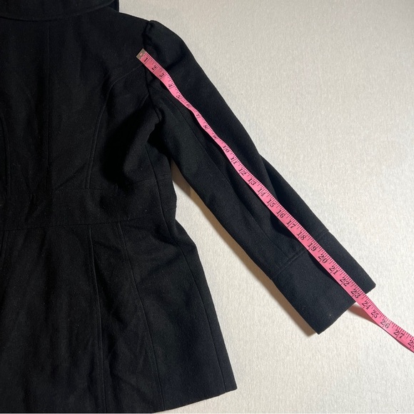 Guess Wool Blend Vintage Style Pea Coat with Puff Sleeves in Black, Size Medium - Picture 2 of 9